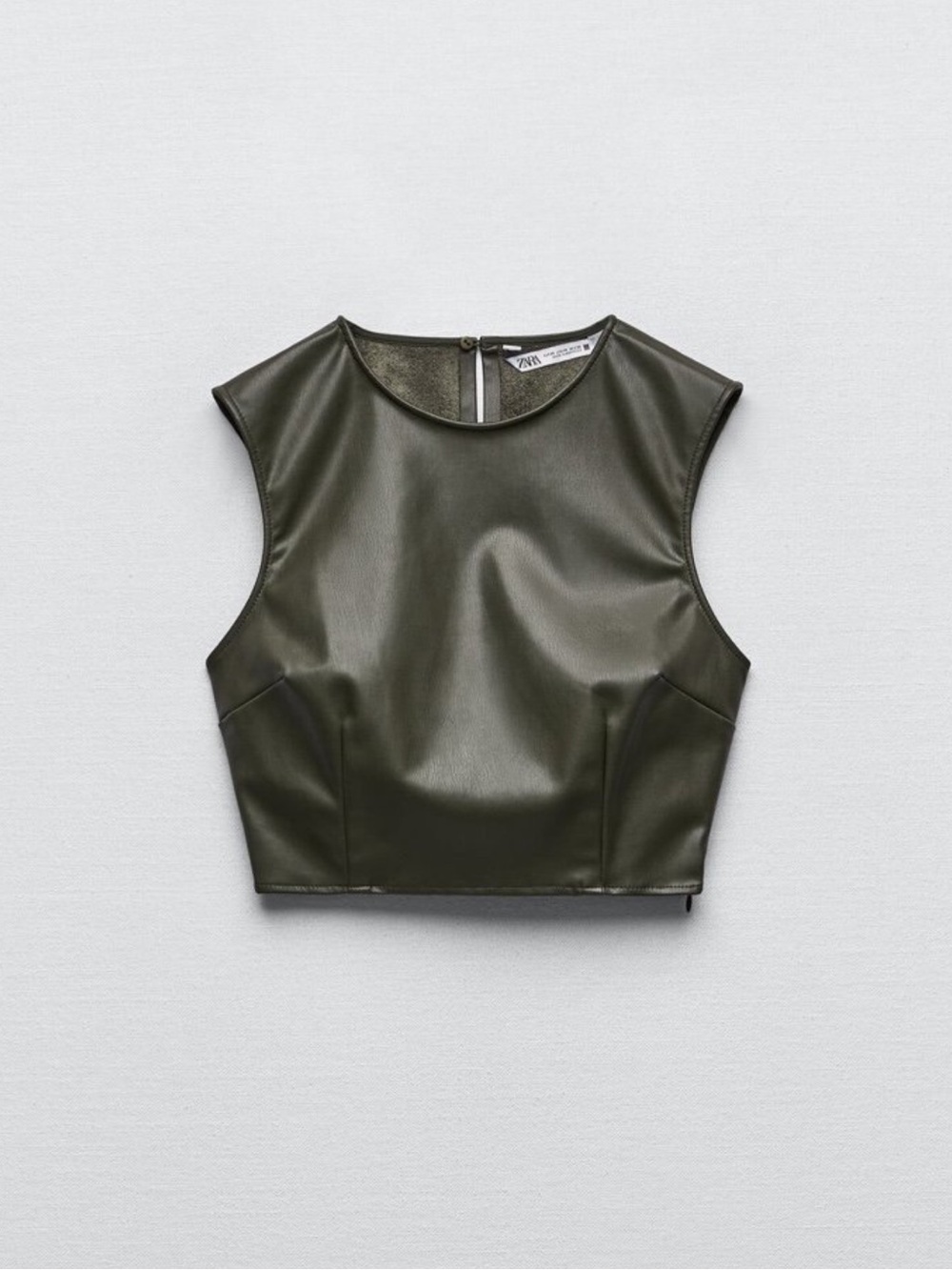 Zara Faux Leather Crop Top - Olive